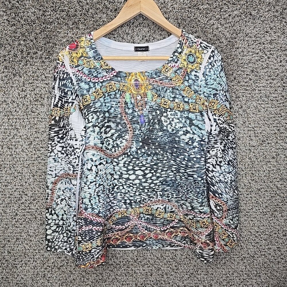 Cocomo‎ Top Womens Small Blue Textured Scoop Neck Blouse Ladies Stretch Casual